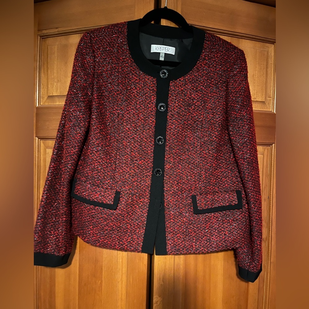 Kasper Red Metallic Button Jacket Sz 12